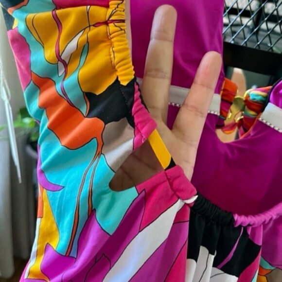 Trina Turk NWT Gemini Plunge Neck Printed One Piece Swimsuit In Multi Color SZ10 - Picture 8 of 16